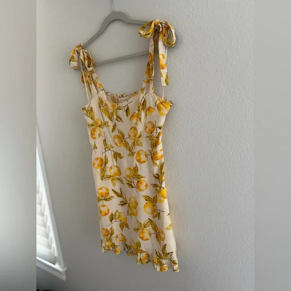 Urban Outfitters Lemon Print Tie Strap Mini Dress Size Medium - Picture 4 of 10
